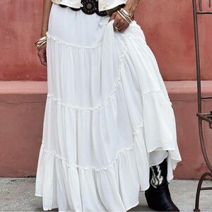 NEW Flowy Princess Polly Mirah tiered white organic cotton maxi skirt